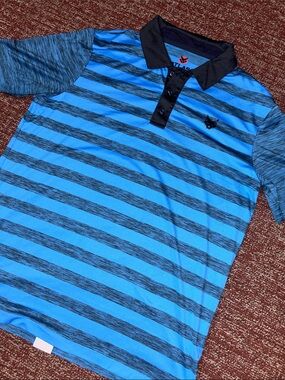 Atlas golf polo striped aqua blue/ black short sleeve athletic polo shirt Large
